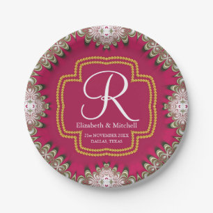 Deep Pink Gold Lacy Monogram Vibranding Energy Pappteller