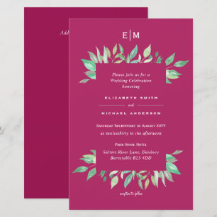 Deep Pink Grüne Blätter Budget Hochzeit lädt ein