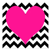 Deep Pink Heart on Black and White Zigzag