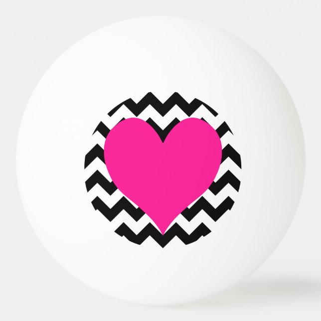 Deep Pink Heart on Black and White Zigzag Tischtennisball (Rückseite)