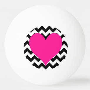 Deep Pink Heart on Black and White Zigzag Tischtennisball