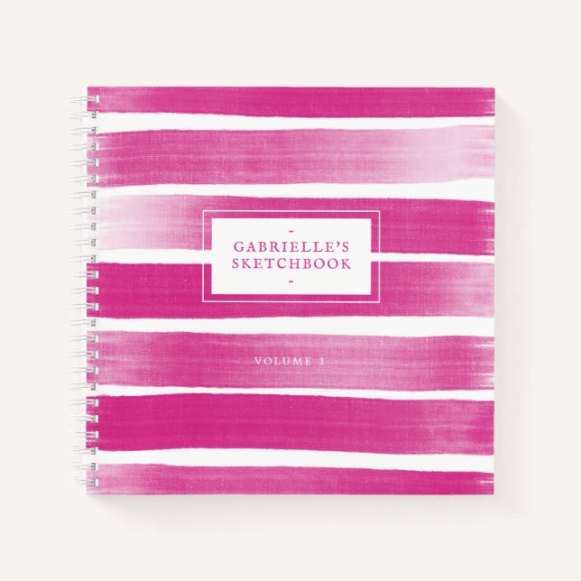Deep Pink Sketchbook Stripes Your Name Journal Notizbuch (Vorderseite)