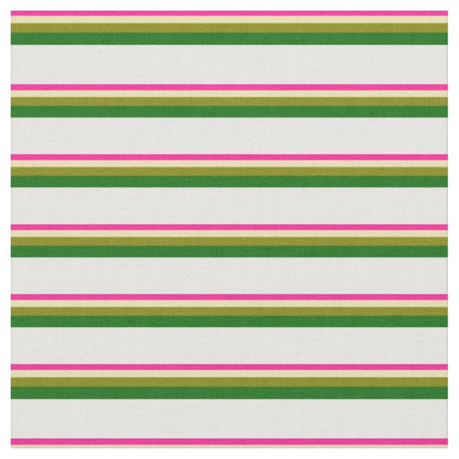 Deep Pink, Tan, Green, Dunkelgrün und Weiß Stoff (Nahaufnahme)