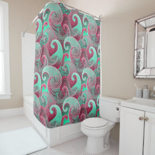 Deep Pink und Aqua Paisley Boho Damask Muster Duschvorhang