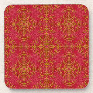 Deep Pink und Gold Elegante Damask Style Muster Untersetzer