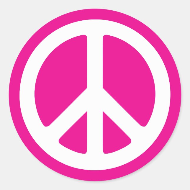 Deep Pink und White Peace Symbol Runder Aufkleber (Vorderseite)