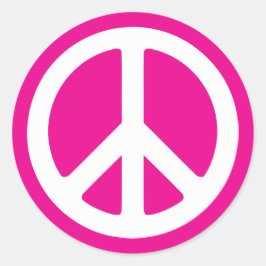 Deep Pink und White Peace Symbol Runder Aufkleber