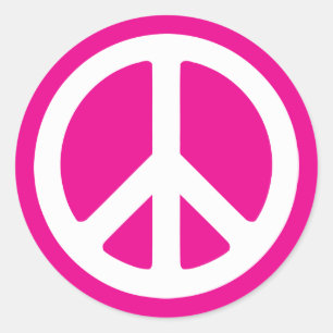 Deep Pink und White Peace Symbol Runder Aufkleber