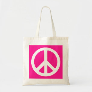 Deep Pink und White Peace Symbol Tragetasche