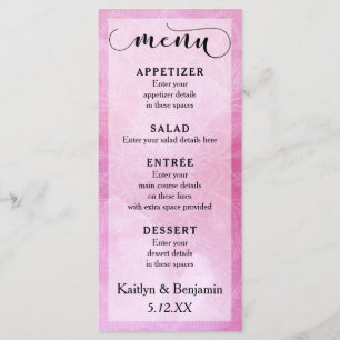 Deep Pink Watercolor & Mandala Wedding Menu Menükarte