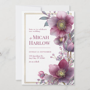 Deep Plum Hellebore Botanische Goldene Rahmen Hoch Einladung