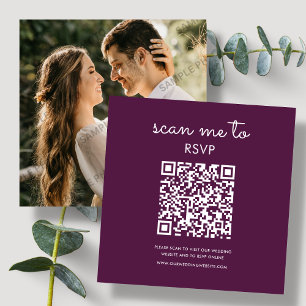 Deep Plum Lila RSVP QR Code für Hochzeiten Begleitkarte
