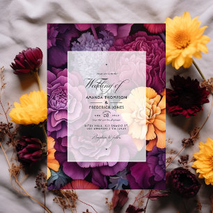 Deep Plum mit Marigold Floral Wedding Einladung