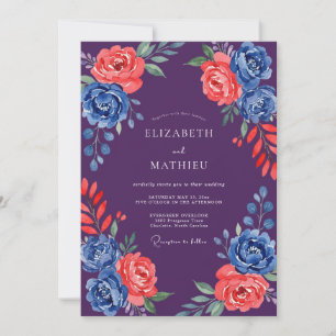 Deep Purple Coral Cobalt Bloom Hochzeit Einladung