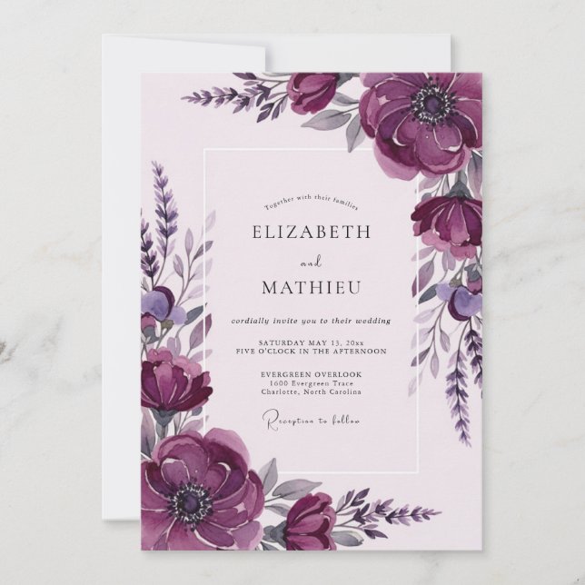 Deep Purple Ethereal Spring Wedding Einladung (Vorderseite)