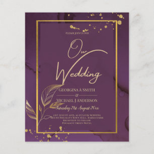 DEEP PURPLE GOLD LEAVES Hochzeitseinladung Flyer