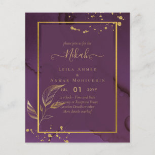 DEEP PURPLE GOLDENE BLÄTTER Hochzeitseinladung Flyer