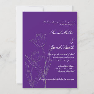 Deep Purple Minimalistische Tulpen-Hochzeitseinlad Einladung