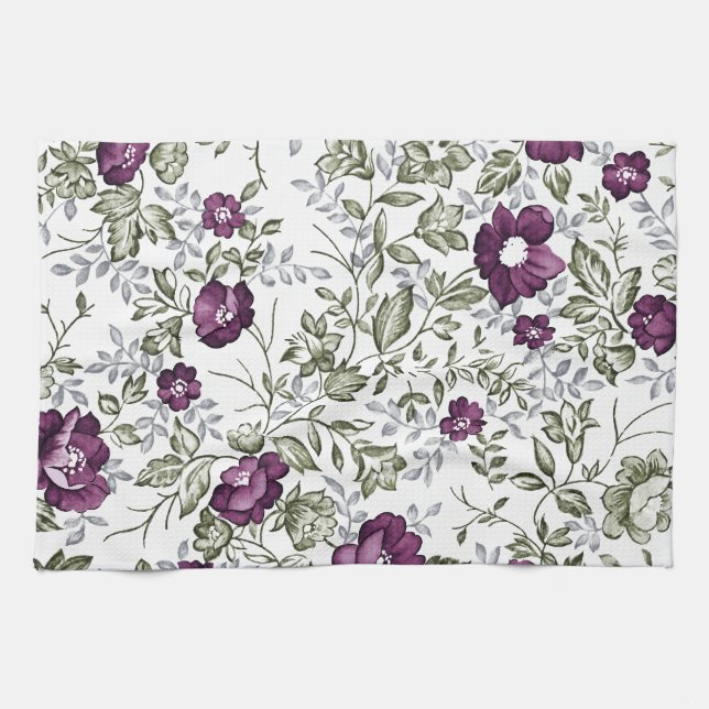 Deep Purple mit Blumen Handtuch (Horizontal)