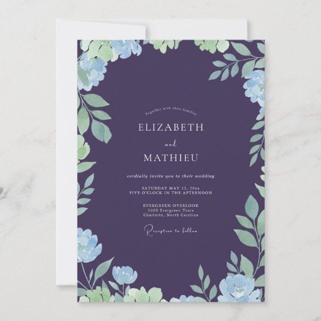Deep Purple Painted Leaf Hochzeit Einladung (Vorderseite)