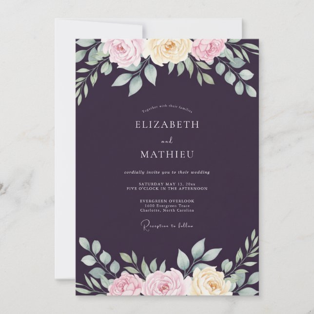 Deep Purple Ranunculus Eucalyptus Hochzeit Einladung (Vorderseite)