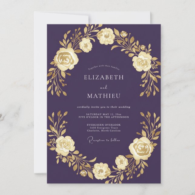 Deep Purple Rose Hochzeit Einladung (Vorderseite)