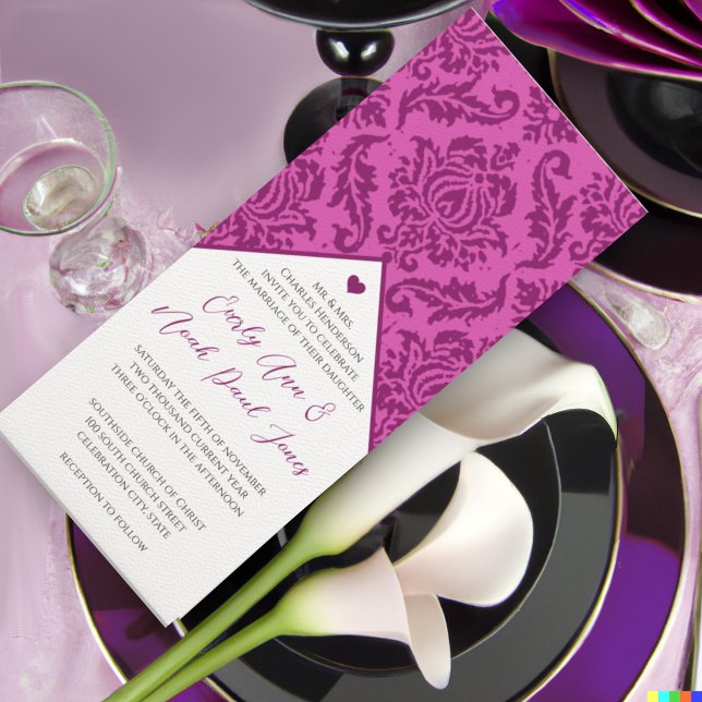 Deep Raspberry Damask Wirbel Hochzeit Einladung (Von Creator hochgeladen)