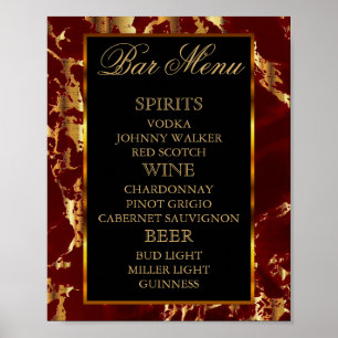 Deep Red and Gold Marmor and Black - Bar Menu Poster
