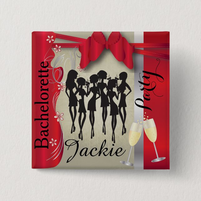 Deep Red and Silver Girls Party Button (Vorderseite)