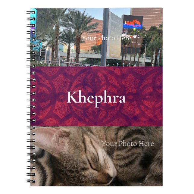 Deep Red Batik Name und Foto Collage Notizblock (Vorderseite)