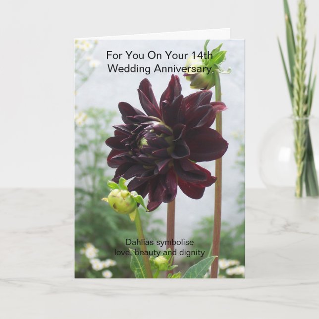 Deep Red Black Dahlia 14. Hochzeitstag Karte (Vorderseite)