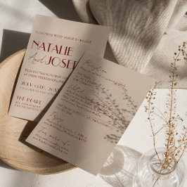 Deep Red Blue All In One Whimsical Modern Wedding  Einladung