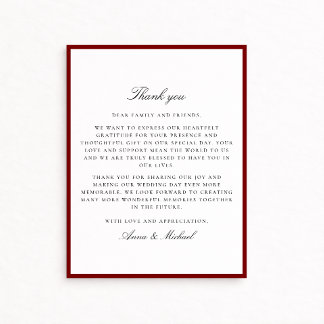 Deep Red Border Wedding Thank You Card Save The Date