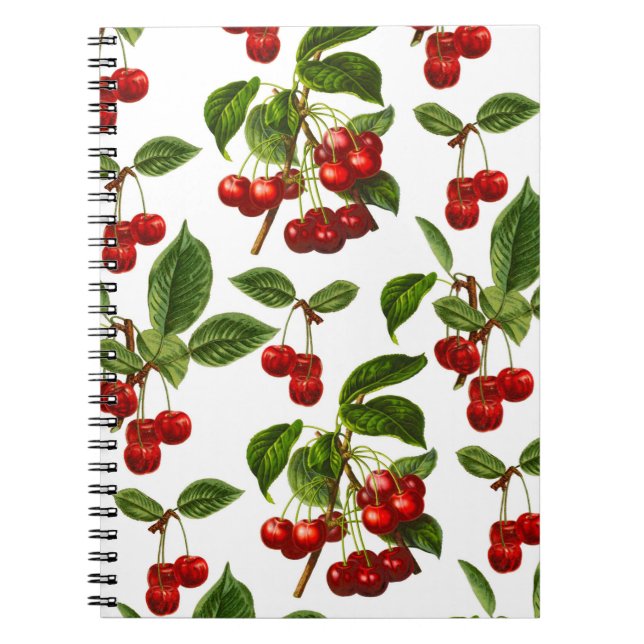 Deep Red Botanic Cherry Print Notebook Notizblock (Vorderseite)
