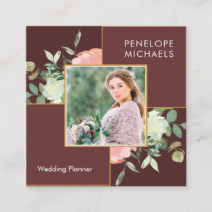 Deep Red Brown mit floral Bouquet Foto Quadratische Visitenkarte