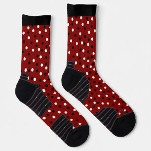 Deep Red Burgundy Black & White Poke A Dots Design Socken