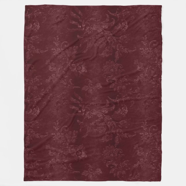Deep Red Burgundy Floral Christmas Fleecedecke (Vorderseite)