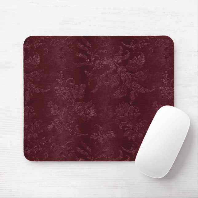 Deep Red Burgundy Floral Christmas Mousepad (Mit Mouse)