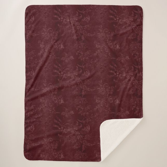 Deep Red Burgundy Floral Christmas Sherpadecke (Vorderseite)