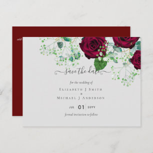 Deep Red Burgundy Rose Hochzeit Rett Datum Postkar Postkarte