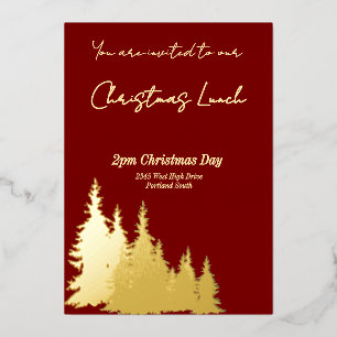 Deep Red Butter Yellow Trees Frohe Weihnachten Gol Folieneinladung