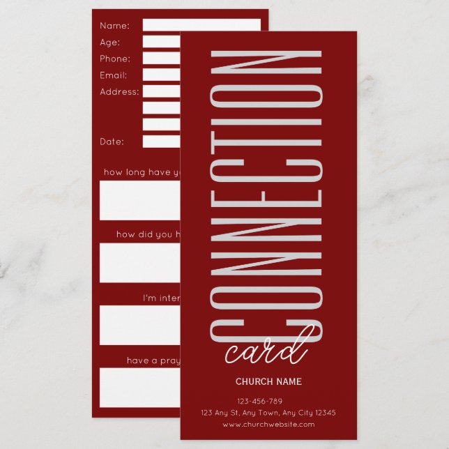 Deep Red Church Connection Card Einladung (Vorne/Hinten)