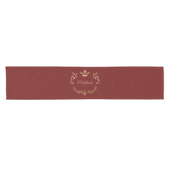 Deep Red Crown Wappen Personalisiert Kurzer Tischläufer (Horizontal)