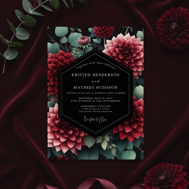 Deep Red Dahlia Botanical Wedding Einladung (Von Creator hochgeladen)