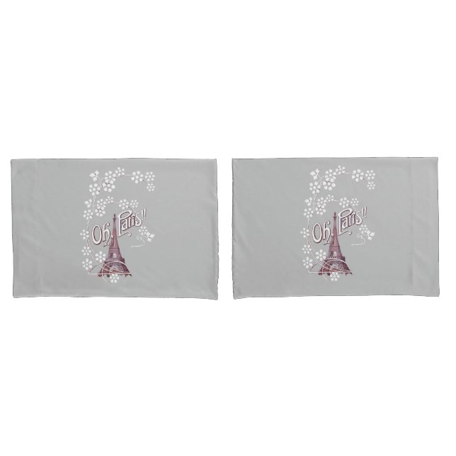 Deep Red Eiffel Tower Illustration Oh Paris Gray Kissenbezug (Vorderseite-Set)