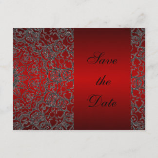 Deep Red Elegante Modern Lace Save the Date