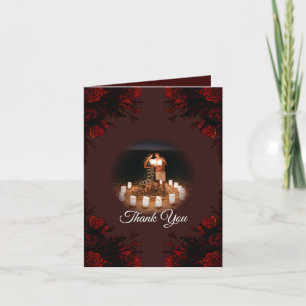 Deep Red Floral Elegante Gotische Hochzeit Dankeskarte