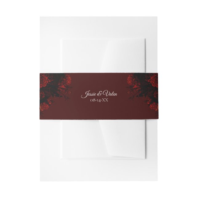 Deep Red Floral Elegante Gotische Hochzeit Einladungsbanderole (Vorderseite Beispiel)