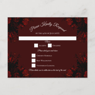 Deep Red Floral Elegante Gotische Hochzeit Feiertagspostkarte