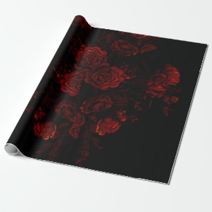 Deep Red Floral Elegante Gotische Hochzeit Geschenkpapier
